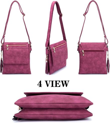 Roulens Crossbody Bag for Women, Leather Crossbody Purse Lightweight Medium Double Compartment Shoulder Bag with Tassel in Kuwait