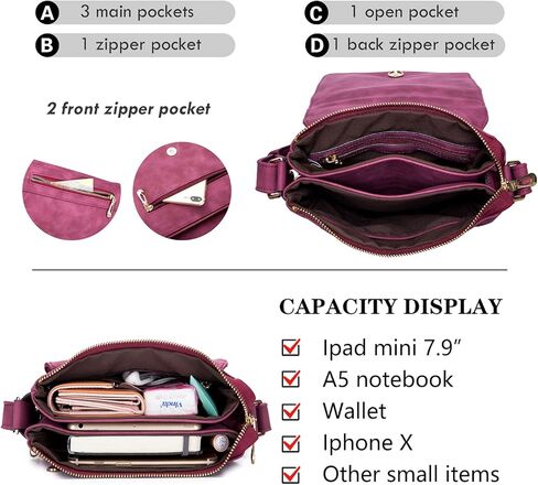 Roulens Crossbody Bag for Women, Leather Crossbody Purse Lightweight Medium Double Compartment Shoulder Bag with Tassel in Kuwait