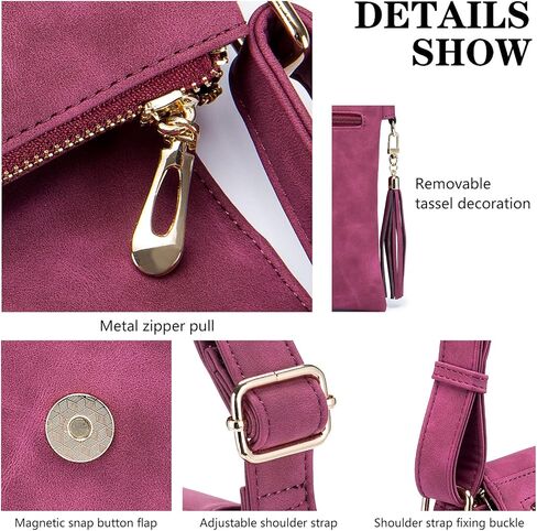 Roulens Crossbody Bag for Women, Leather Crossbody Purse Lightweight Medium Double Compartment Shoulder Bag with Tassel in Kuwait