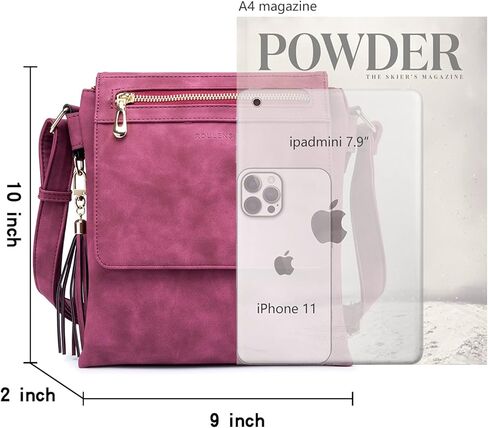 Roulens Crossbody Bag for Women, Leather Crossbody Purse Lightweight Medium Double Compartment Shoulder Bag with Tassel in Kuwait