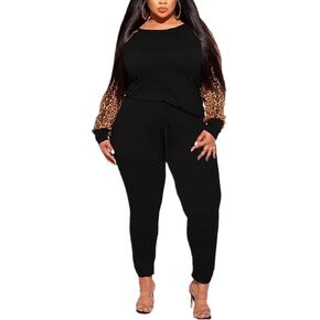 MRSFITOK Plus Size Leopard Print 2 Piece Outfit for Women Sweatsuits Sets Tops and Sweatpans Sweatsuits Tracksuits