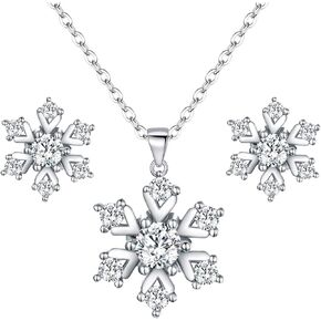 BriLove 925 Sterling Silver Snowflake Necklace Earrings Jewelry Set for Women Pendant Necklace Stud Earrings Set Clear in Saudi Arabia