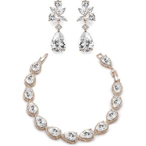 UDYLGOON Cubic Zirconia Teardrop Earrings Bracelet Jewelry Set for Women Bride Bridesmaid Wedding Prom Formal