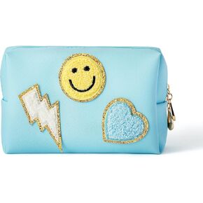 LieToi Preppy Patch حقيبة أدوات الزينة الصغيرة Smile Lightning Heart PU جلد محمول مقاوم للماء حقيبة مستحضرات التجميل للاستخدام اليومي محفظة تخزين منظم السفر حقيبة متوافقة للنساء الفتيات هدية (وردي) in Kuwait