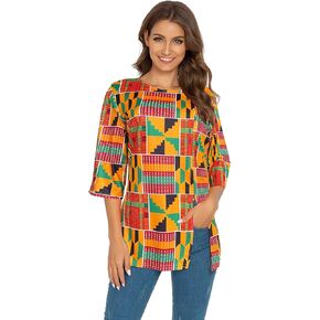 قميص نسائي مطبوع من Afibi الأفريقية Dashiki 3/4 كم بوهو فضفاض in Kuwait