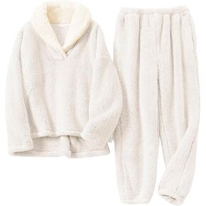 Lviefent Womens 2 Piece Fluffy Pajama Set Fleece Matching Sleepwear Lounge Set Outfit