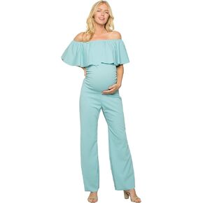 My Bump Maternity Ruffle Off Shoulder Jumpsuit (Made in USA)