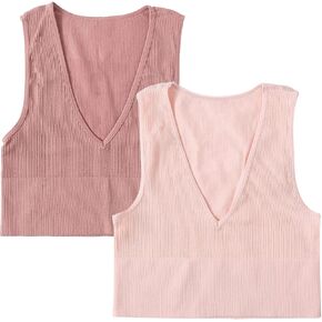 KISBINI 2 Pieces Ribbed V-Neck Crop Tank Tops for Women