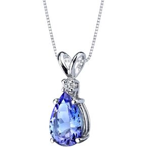 PEORA 14K White Gold Genuine Tanzanite and Diamond Teardrop Pendant for Women, 2.30 Carats total Pear Shape 10x7mm, AAA Grade in Saudi Arabia