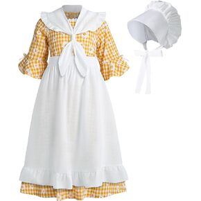 RAINDEWLL Girls Pioneer Dress Prairie Dresses for Girls Colonial Costume Girls Laura Ingalls Pilgrim Costume