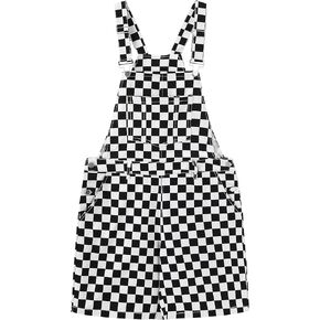 KACAOAC Women's Casual Checkered Bib Overalls Shorts Adjustable Strap Shortall Rompers