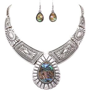 Rosemarie Collections Women’s Chic Western Teardrop Howlite Stone Statement Necklace Earrings Set, 16"+3" Extender