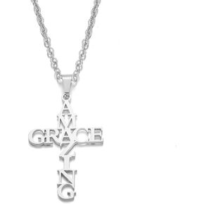 Amazing Grace Cross Pendant Necklace Earring Bracelet Easter Gift Stainless Steel Letter Earring Pendant Neck Decoration Gift with Pattern of Amazing Grace Bracelet Birthday Gift Grace Jewelry Set in Kuwait