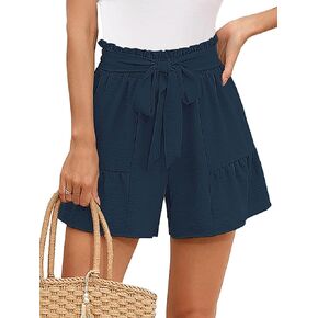 MAYSTEPPE Women Wide Leg Shorts, Casual Ruffle Hem Tie Knot Wide Leg Shorts High Waisted Summer Bowknot Shorts Pants in Kuwait
