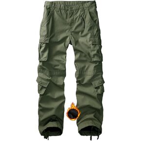 GSGGIG Men's Fleece Lined Camo Hiking Tactical Ripstop Pants Winter Outdoor Work Cargo Pants with 8Pockets No Belt