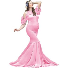ZIUMUDY Elegant Maternity Off Shoulder O Neck Photography Gown Mermaid Chiffon Baby Shower Dress