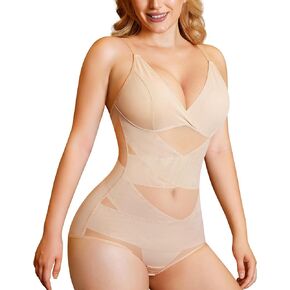 Nebility Plus Size Bodysuit Shapewear for Women Tummy Control Body Shaper Waist Trainer Butt Lifter V Neck Bra Jumpsuit Top