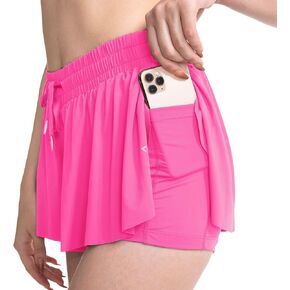 UTTPLL شورت نسائي 2 في 1 لرياضة الجري والتنس شورت عالي الخصر للتمرين واليوجا وسائقي الدراجات النارية على شكل فراشة in Kuwait