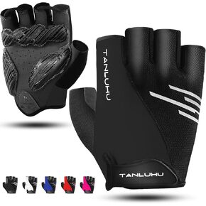Tanluhu 5MM Thicken SBR Shock Pads Bike Gloves Cycling Gloves Half Finger Biking Glove Moutain Bike Gloves Anti-Slip Shock-Absorbing Padded Breathable Road Bike Glove Bicycle Gloves for Men/Women