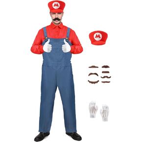 Ruimeier سوبر براذرز زي الكبار الرجال هالوين زي تأثيري بذلة قميص مع قبعة قفازات اللحية سباك البطل in Kuwait