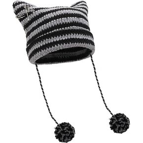 XYIYI Crochet Hats for Women Fox Knit Hat with Pompoms Grunge Goth Accessories Slouchy Beanies for Women Girls