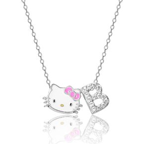SALLY ROSE Sanrio Hello Kitty Womens Sterling Silver Letter Necklace - Enamel and Cubic Zirconia Initial Necklace Officially Licensed