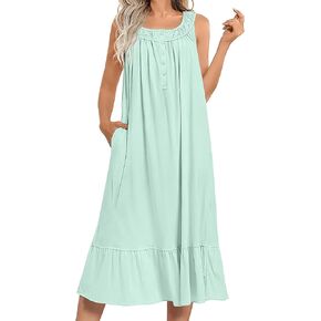 Ekouaer Women's Nightgowns Long Sleeveless Night gown with Pockets Soft Ladies Nightdress