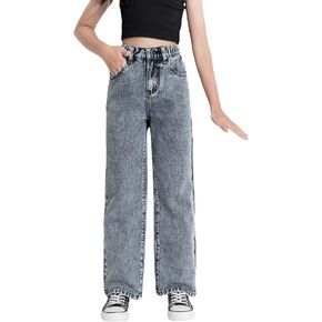 Floerns Girls High Waisted Straight Leg Jeans Denim Long Pants with Pocket