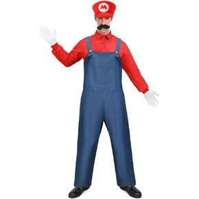 أزياء Hitormoon للبالغين من Super Brothers أزياء الهالوين للرجال أزياء تنكري سباك جينز بذلة قميص مع قبعة وقفازات شارب in Kuwait