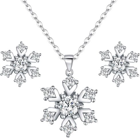 BriLove 925 Sterling Silver Snowflake Necklace Earrings Jewelry Set for Women Pendant Necklace Stud Earrings Set Clear in Saudi Arabia