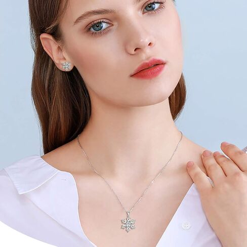 BriLove 925 Sterling Silver Snowflake Necklace Earrings Jewelry Set for Women Pendant Necklace Stud Earrings Set Clear in Saudi Arabia