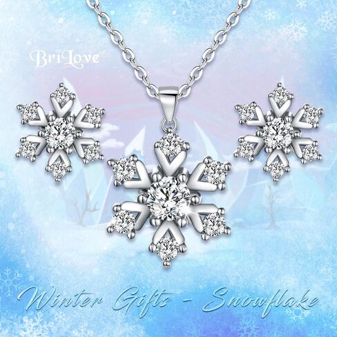 BriLove 925 Sterling Silver Snowflake Necklace Earrings Jewelry Set for Women Pendant Necklace Stud Earrings Set Clear in Saudi Arabia