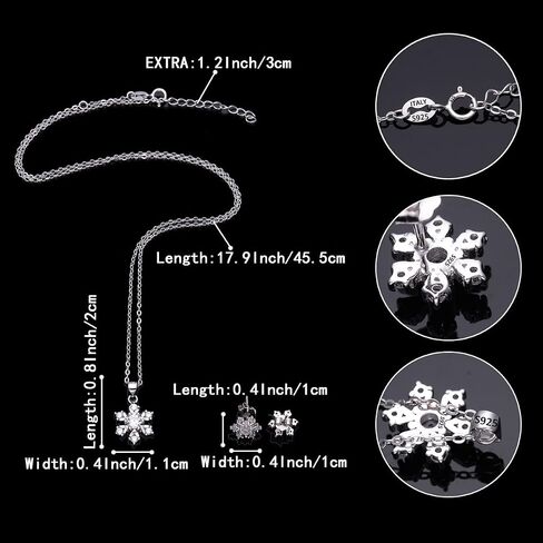 BriLove 925 Sterling Silver Snowflake Necklace Earrings Jewelry Set for Women Pendant Necklace Stud Earrings Set Clear in Saudi Arabia