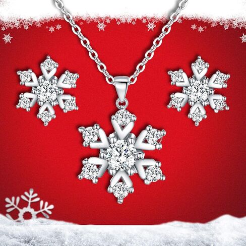 BriLove 925 Sterling Silver Snowflake Necklace Earrings Jewelry Set for Women Pendant Necklace Stud Earrings Set Clear in Saudi Arabia