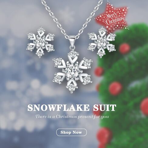 BriLove 925 Sterling Silver Snowflake Necklace Earrings Jewelry Set for Women Pendant Necklace Stud Earrings Set Clear in Saudi Arabia