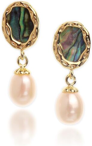Sonateomber Freshwater Pearl Natural Shell Drop Dangle Earrings for Women Girls  – Cute Gold Pearls Earrings Dangling Prom Wedding Holiday Fashion Jewelry Gift in Saudi Arabia