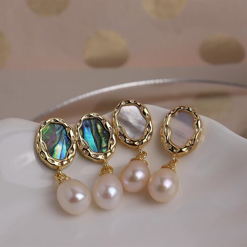 Sonateomber Freshwater Pearl Natural Shell Drop Dangle Earrings for Women Girls  – Cute Gold Pearls Earrings Dangling Prom Wedding Holiday Fashion Jewelry Gift in Saudi Arabia