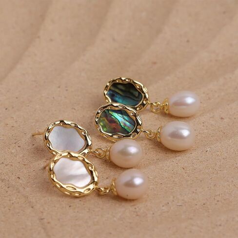 Sonateomber Freshwater Pearl Natural Shell Drop Dangle Earrings for Women Girls  – Cute Gold Pearls Earrings Dangling Prom Wedding Holiday Fashion Jewelry Gift in Saudi Arabia
