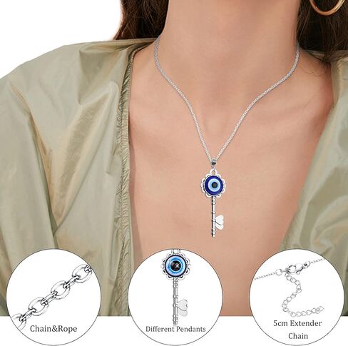 Fansilver 11 قطعة من قلادات العين الشريرة للنساء والرجال قلادة يد همسة أساور عين الشر أقراط خواتم مجموعة مجوهرات الحماية التركية هدية لصديقتك وصديقتك in Kuwait