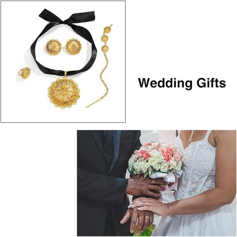 Sajayea Ethiopian Jewelry for Women Sets Gold Big Pendant Earrings Ring Headchain African Habesha Wedding Bride Gifts in Saudi Arabia