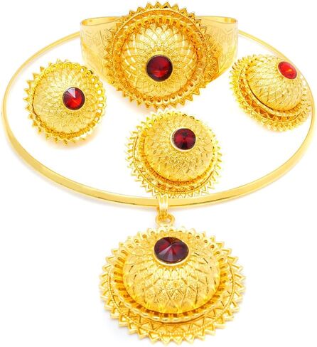 مجوهرات افريقية للنساء مطلية بالذهب عيار 24 قيراط من الذهب الاثيوبي هابيشا دبي، مجموعة مجوهرات تقليدية للعقود والاقراط والاساور الحلقية للعروس ووصيفات العروس وحفلات الزفاف والحفلات الراقصة، مطلية in Kuwait