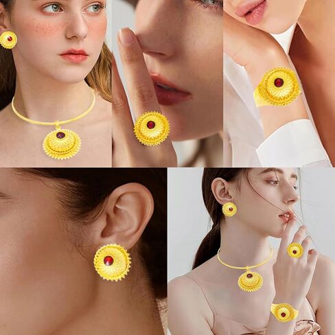 مجوهرات افريقية للنساء مطلية بالذهب عيار 24 قيراط من الذهب الاثيوبي هابيشا دبي، مجموعة مجوهرات تقليدية للعقود والاقراط والاساور الحلقية للعروس ووصيفات العروس وحفلات الزفاف والحفلات الراقصة، مطلية in Kuwait