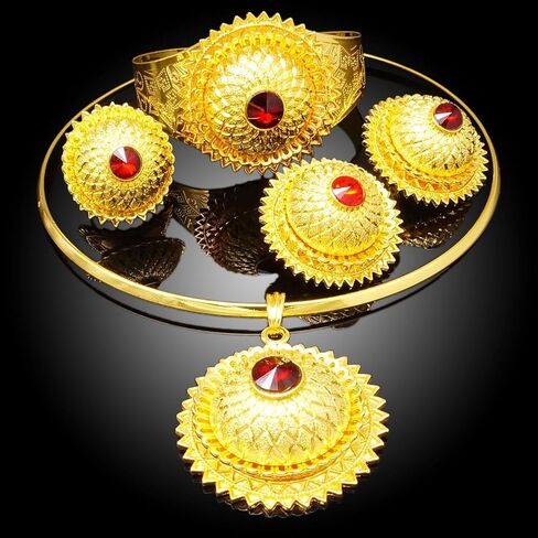 مجوهرات افريقية للنساء مطلية بالذهب عيار 24 قيراط من الذهب الاثيوبي هابيشا دبي، مجموعة مجوهرات تقليدية للعقود والاقراط والاساور الحلقية للعروس ووصيفات العروس وحفلات الزفاف والحفلات الراقصة، مطلية in Kuwait