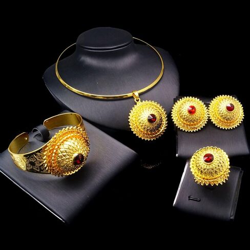 مجوهرات افريقية للنساء مطلية بالذهب عيار 24 قيراط من الذهب الاثيوبي هابيشا دبي، مجموعة مجوهرات تقليدية للعقود والاقراط والاساور الحلقية للعروس ووصيفات العروس وحفلات الزفاف والحفلات الراقصة، مطلية in Kuwait