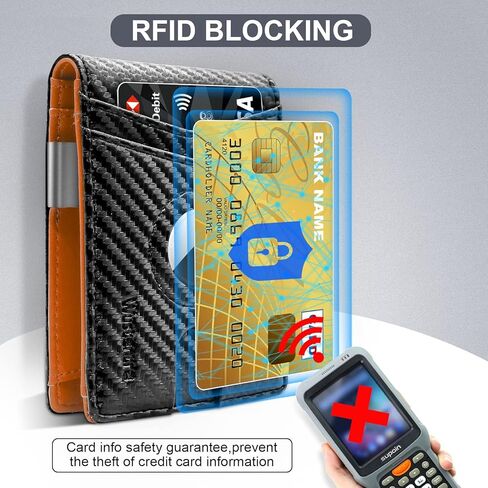 حامل محفظة Wustentre AirTag مع مشبك نقود، محفظة بطاقات هوائية، محفظة حامل بطاقات الائتمان من الجلد الكربوني البسيط RFID تحجب Bifold، محفظة جيب أمامي نحيفة للرجال مع ملحقات فتحة AirTag in Kuwait
