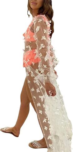 قميص نسائي للشاطئ كيمونو مفتوح من الأمام شبكي ثلاثي الأبعاد على شكل فراشات وربطة عنق بمنظور ملابس الشاطئ سترة صوفية in Kuwait