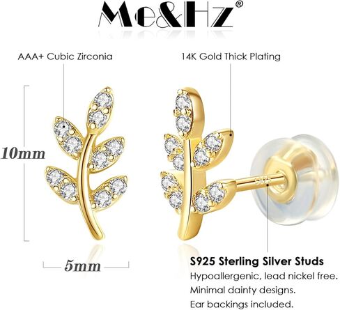Me&Hz 14K Gold Plated Stud Earrings for Women Girls Cute CZ Heart Lightning Blot Leaf Small Gold Stud Earrings Cartilage Earring Birthday Halloween Christmas Gift in Kuwait