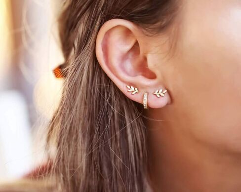 Me&Hz 14K Gold Plated Stud Earrings for Women Girls Cute CZ Heart Lightning Blot Leaf Small Gold Stud Earrings Cartilage Earring Birthday Halloween Christmas Gift in Kuwait