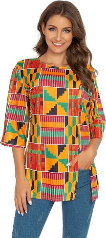 قميص نسائي مطبوع من Afibi الأفريقية Dashiki 3/4 كم بوهو فضفاض in Saudi Arabia