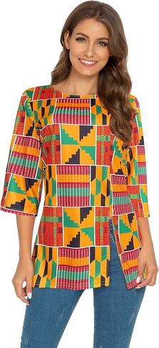 قميص نسائي مطبوع من Afibi الأفريقية Dashiki 3/4 كم بوهو فضفاض in Saudi Arabia